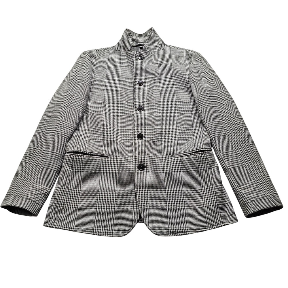 Express Glen Plaid Knit Blazer Jacket Mens S Black White Stand Collar Modern